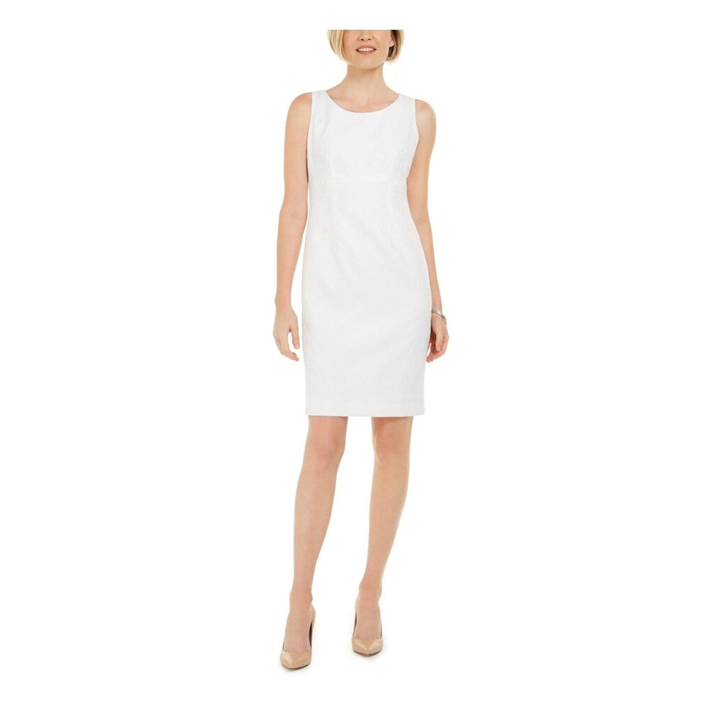 NWT Kasper Womens Size 18 White Jacquard Sheath Empire Waist Cocktail Dress NEW